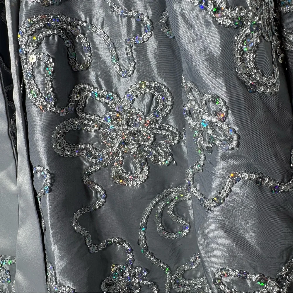 Rare Editions Silver Gray Floral Pattern Sequin Party Dress Girls‎ Sz 12 Wedding